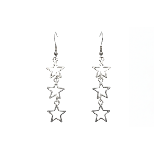 Triple Hollow Star Drop Earrings