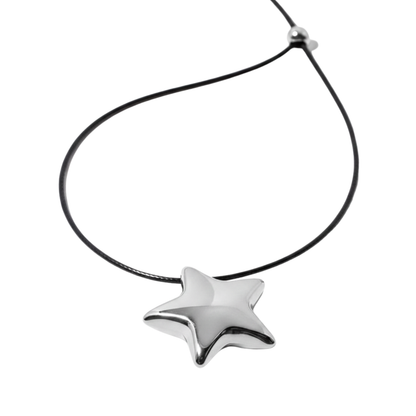 Black Cord Polished Star Pendant Necklace