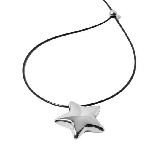 Black Cord Polished Star Pendant Necklace