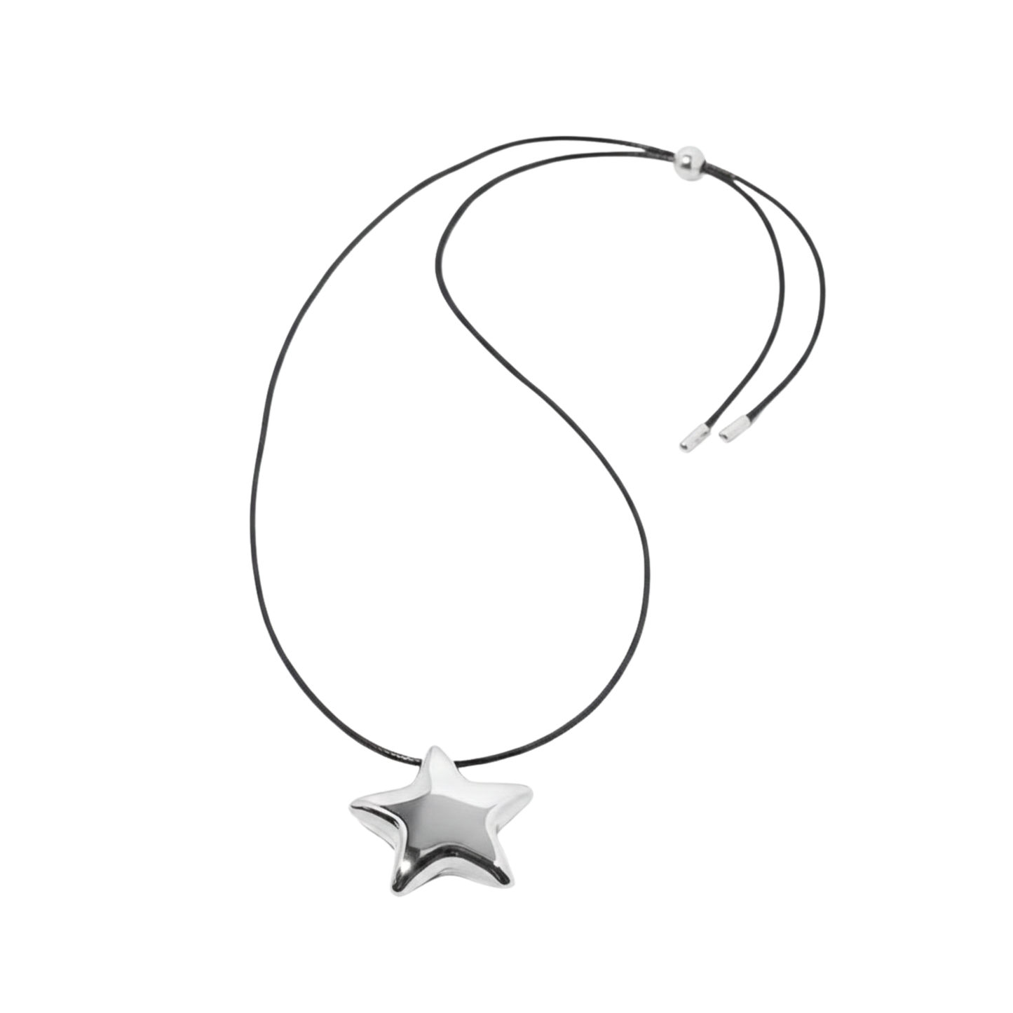 Black Cord Polished Star Pendant Necklace