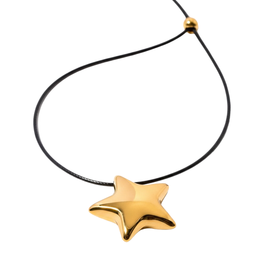 Black Cord Polished Star Pendant Necklace