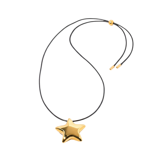 Black Cord Polished Star Pendant Necklace