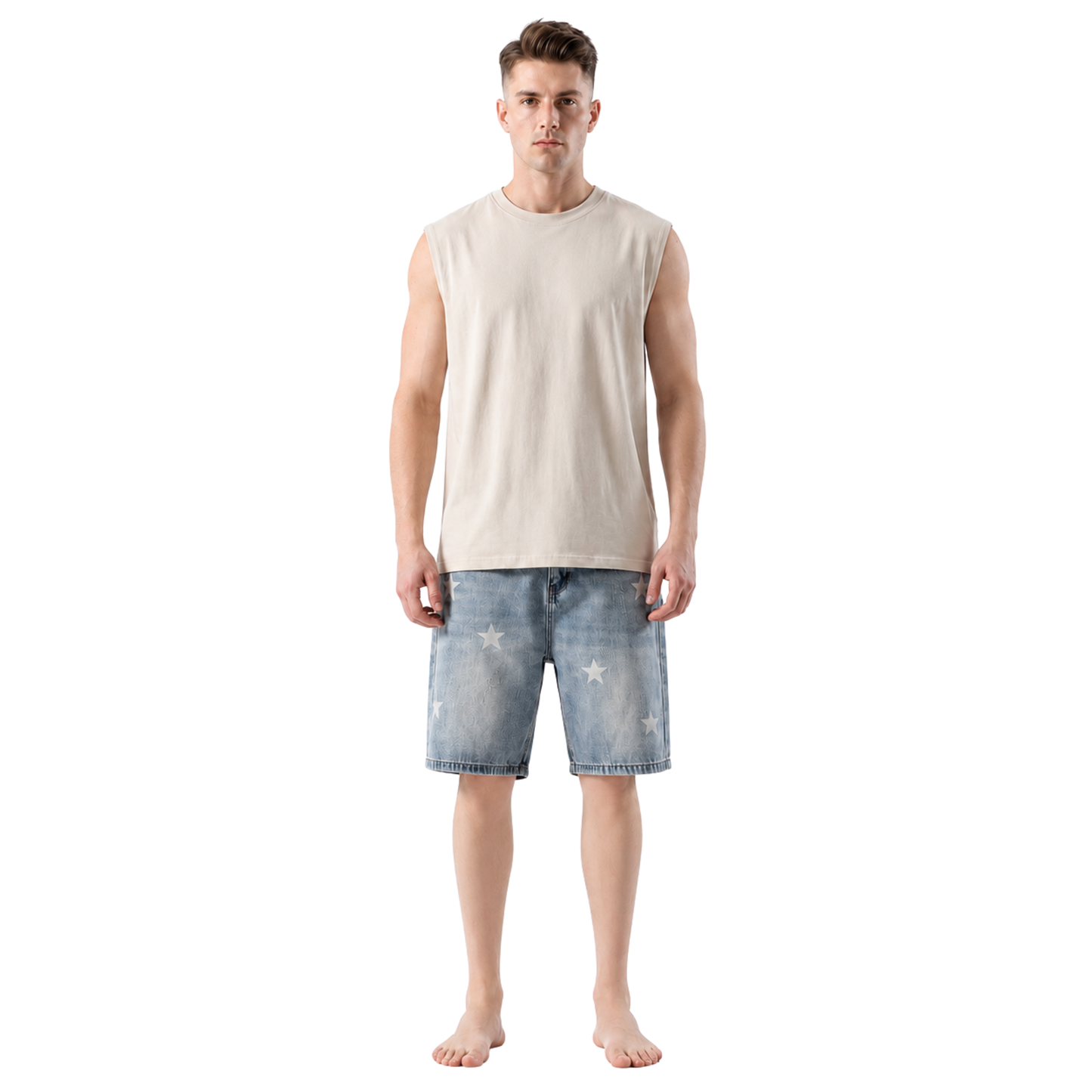 Washed Star Denim Shorts