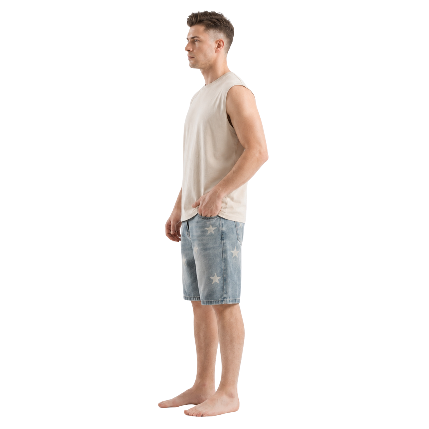 Washed Star Denim Shorts