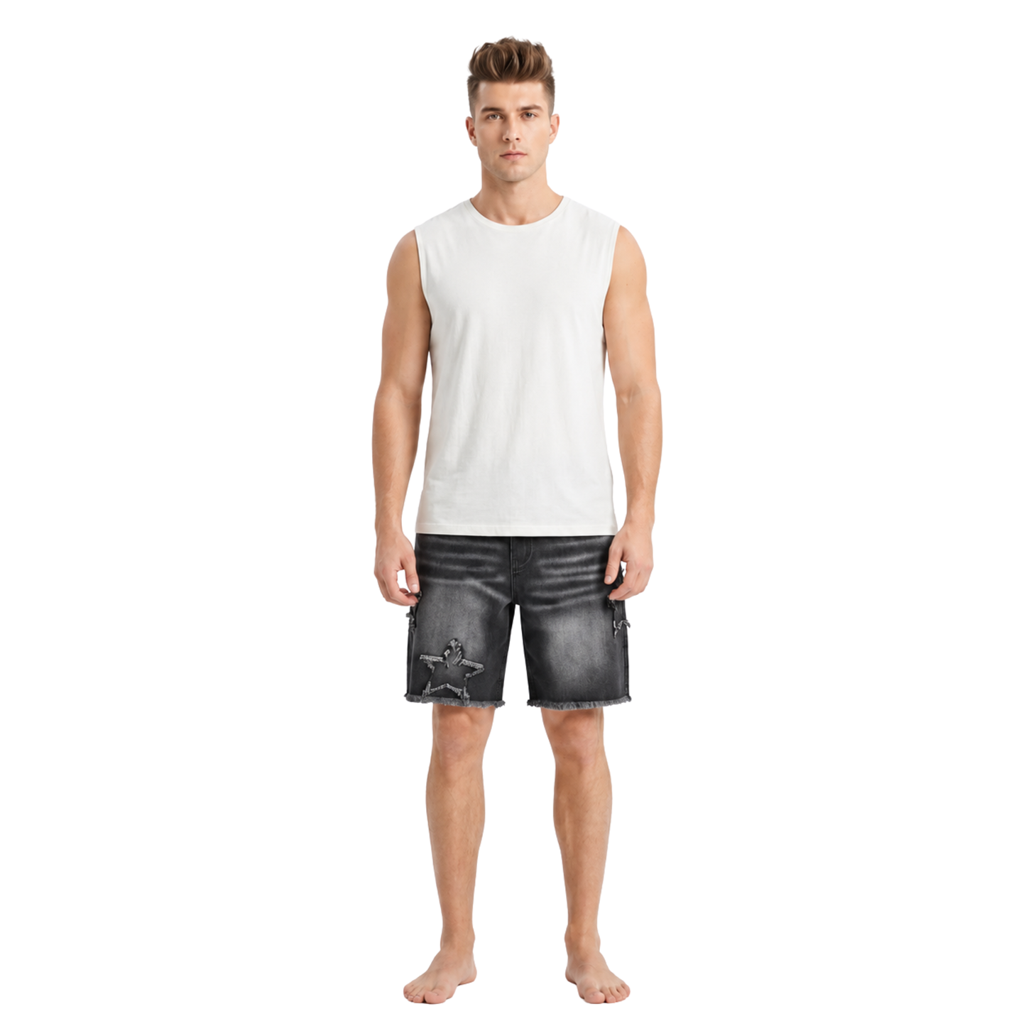 Fringed Star Denim Shorts