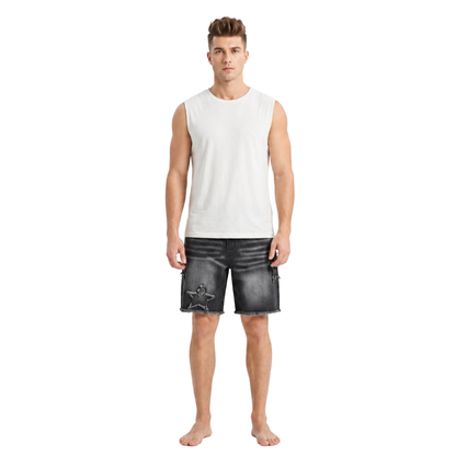 Fringed Star Denim Shorts