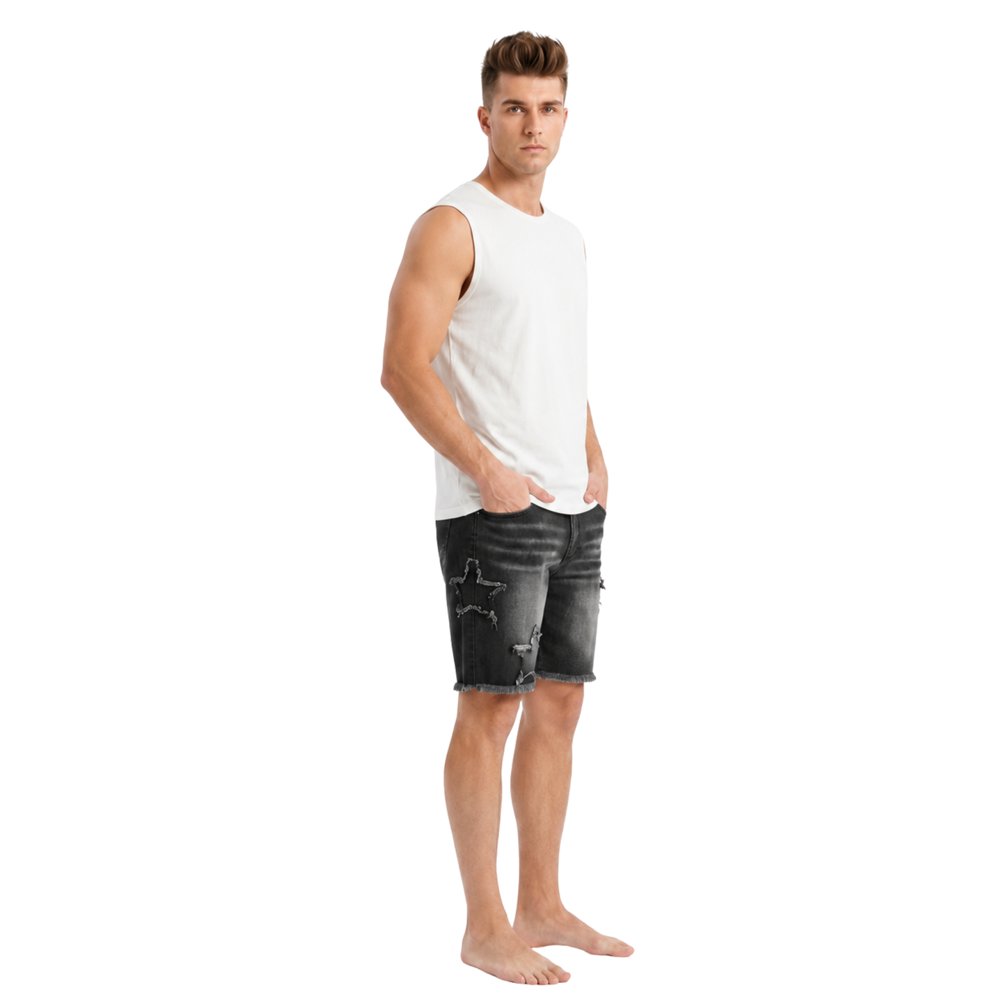 Fringed Star Denim Shorts