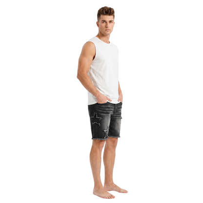 Fringed Star Denim Shorts