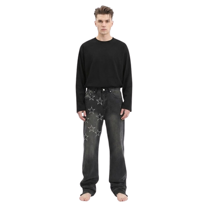 Embroidered Star Straight Jeans