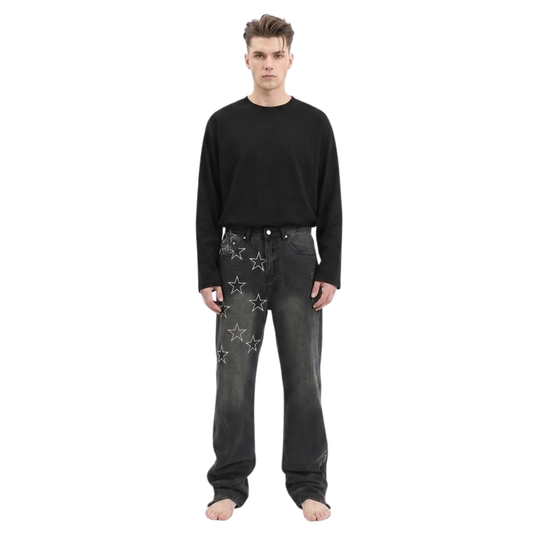 Embroidered Star Straight Jeans