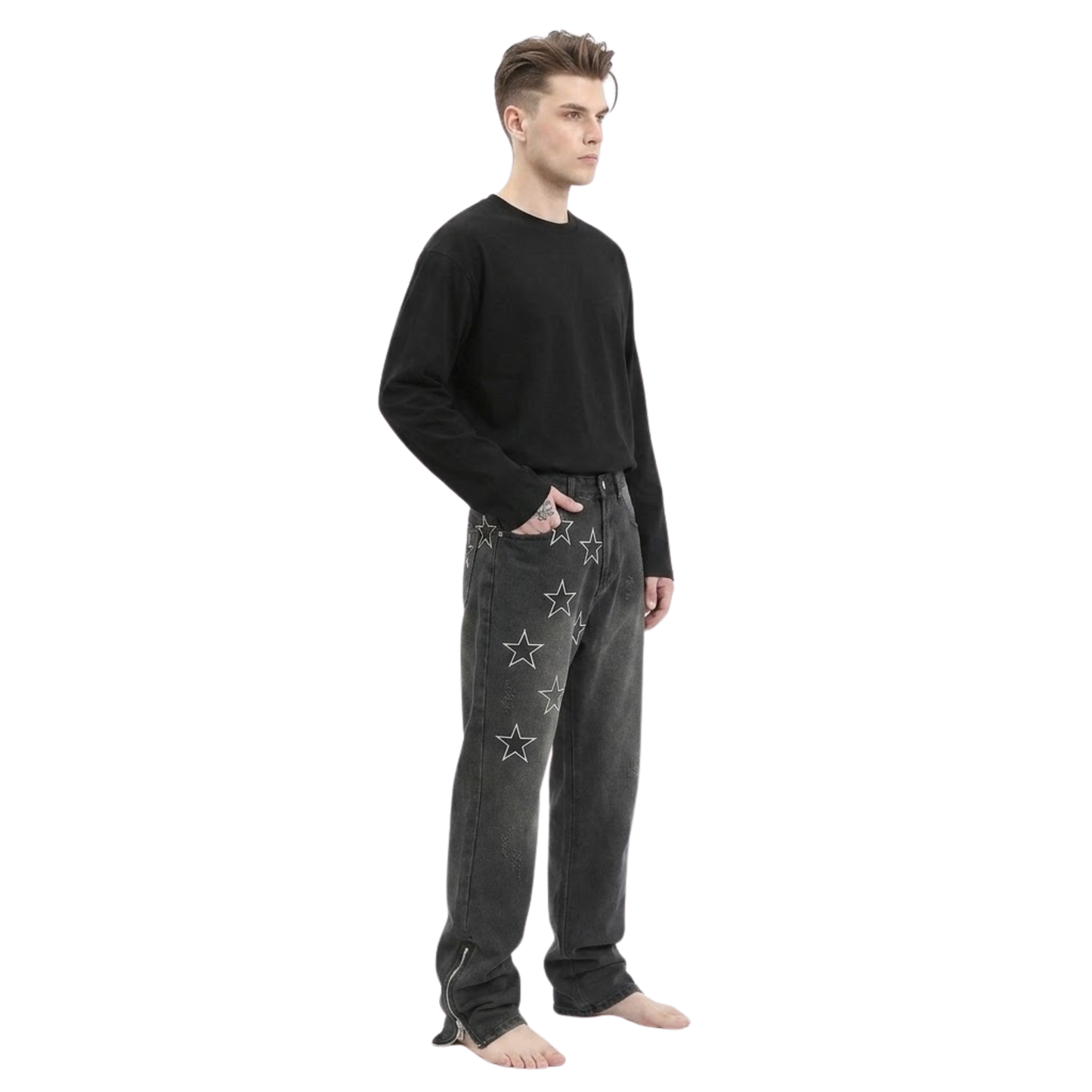 Embroidered Star Straight Jeans