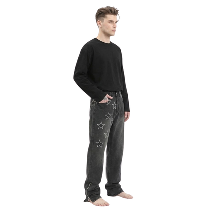 Embroidered Star Straight Jeans