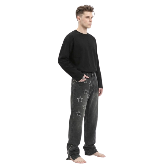 Embroidered Star Straight Jeans