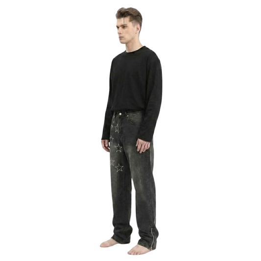 Embroidered Star Straight Jeans