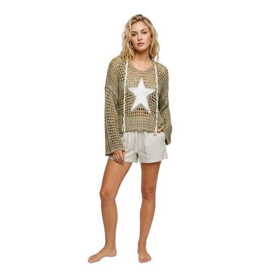 Starfish Pearl Patch Knit Hoodie