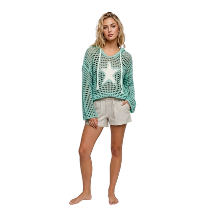 Starfish Pearl Patch Knit Hoodie