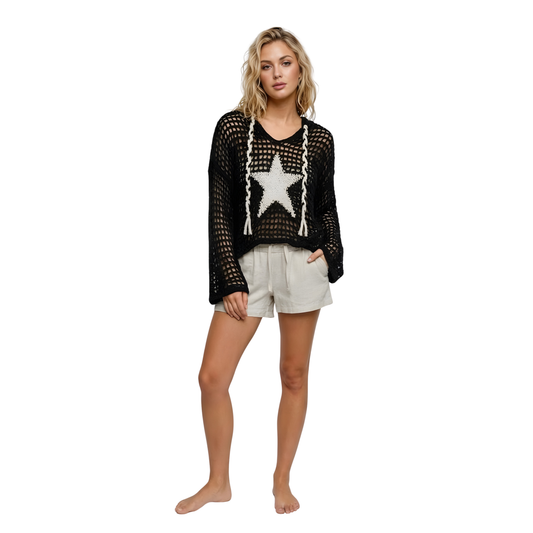 Starfish Pearl Patch Knit Hoodie