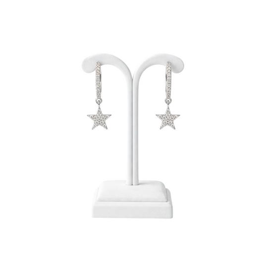 Sterling Silver Sparkle Star Hoop Earrings