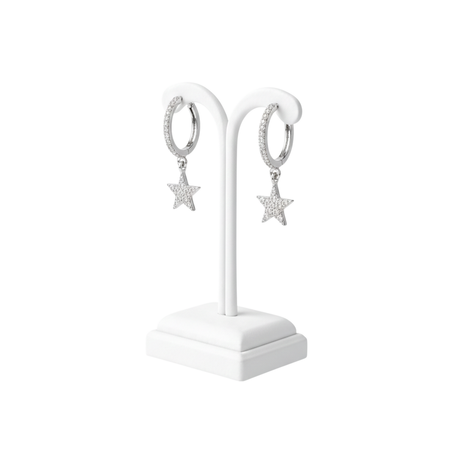 Sterling Silver Sparkle Star Hoop Earrings