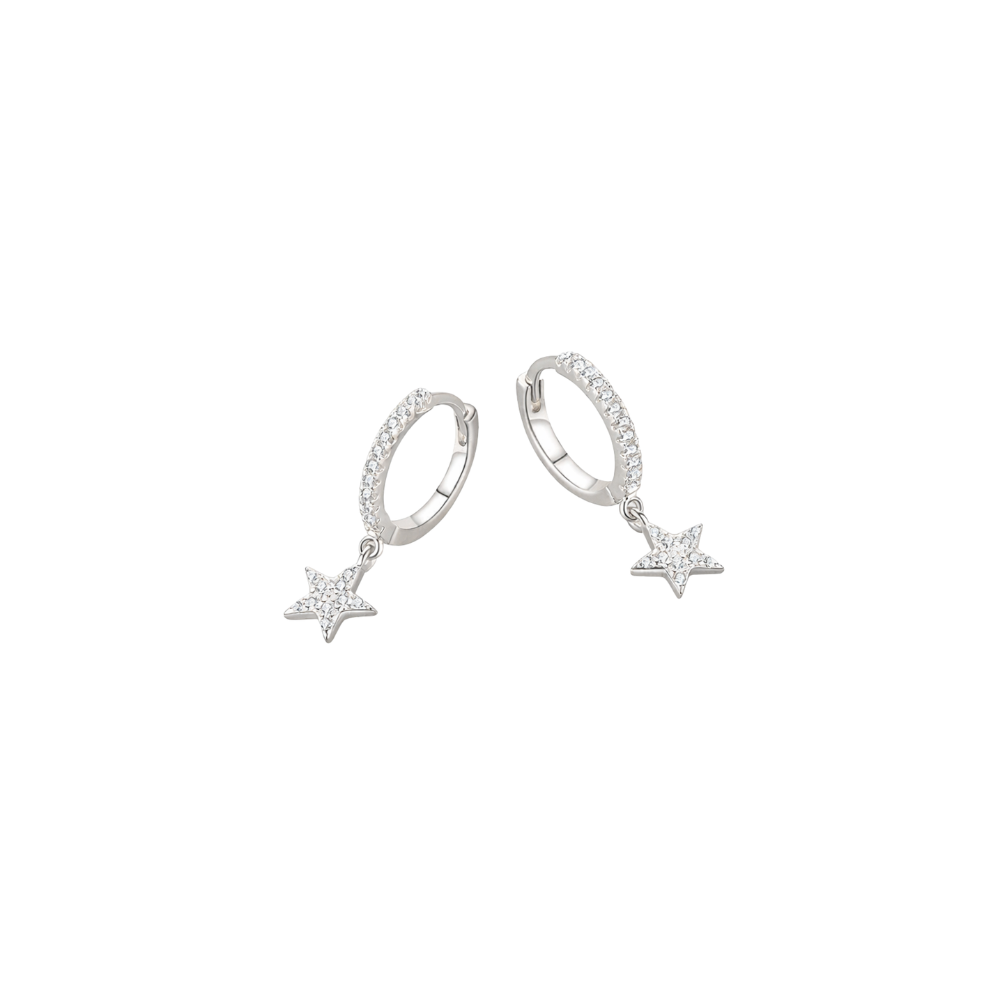 Sterling Silver Sparkle Star Hoop Earrings