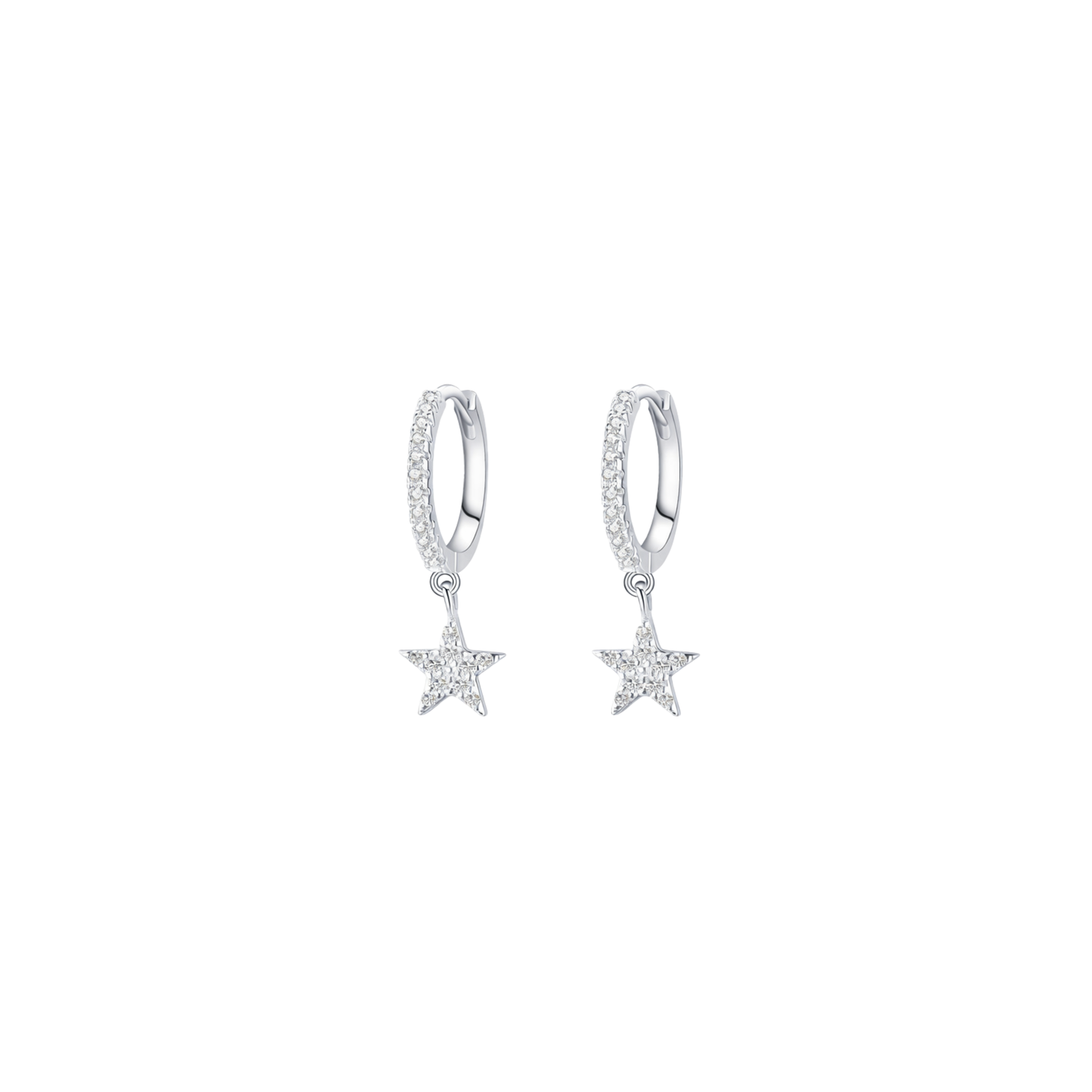 Sterling Silver Sparkle Star Hoop Earrings