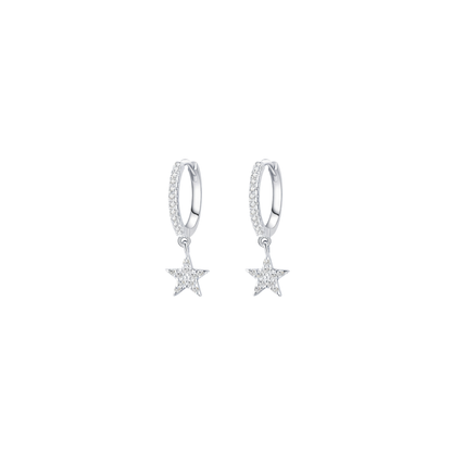 Sterling Silver Sparkle Star Hoop Earrings