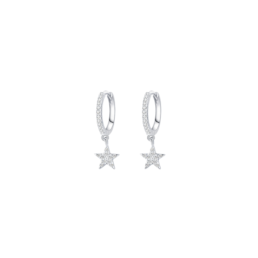 Sterling Silver Sparkle Star Hoop Earrings