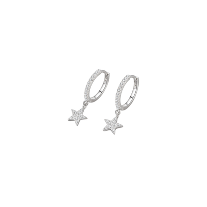 Sterling Silver Sparkle Star Hoop Earrings