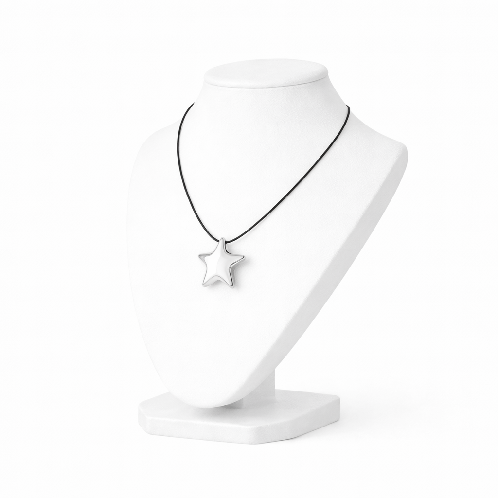 Black Cord Polished Star Pendant Necklace