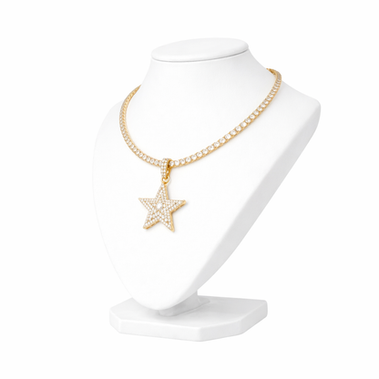 Iced Moissanite Star Pendant Necklace