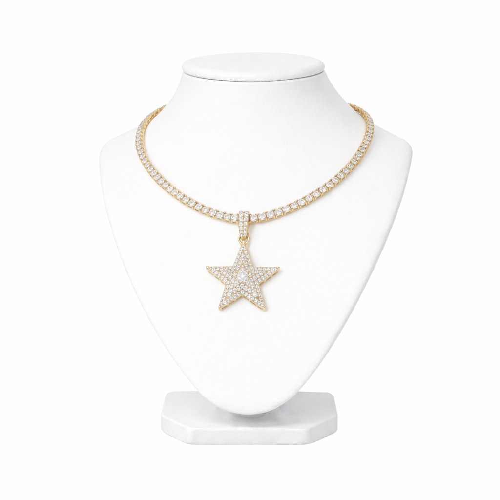 Iced Moissanite Star Pendant Necklace