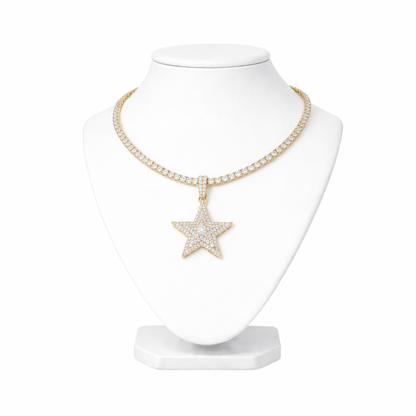 Iced Moissanite Star Pendant Necklace
