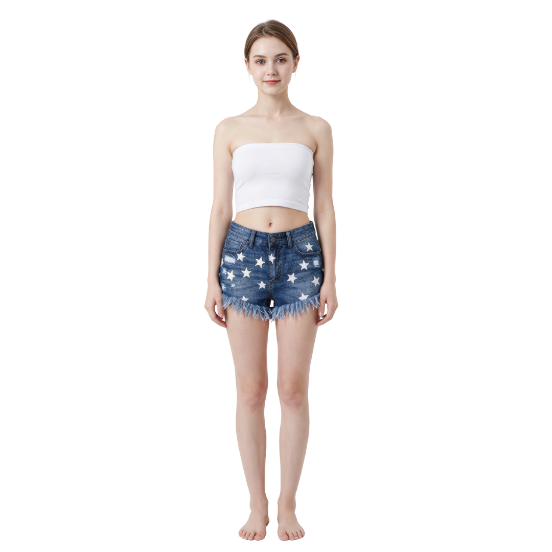 tar Fringe Denim Shorts