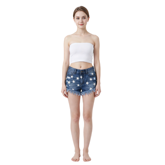 tar Fringe Denim Shorts