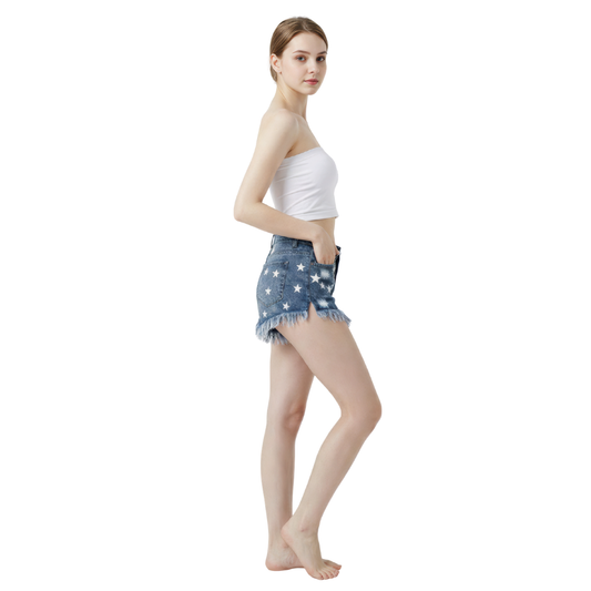 tar Fringe Denim Shorts