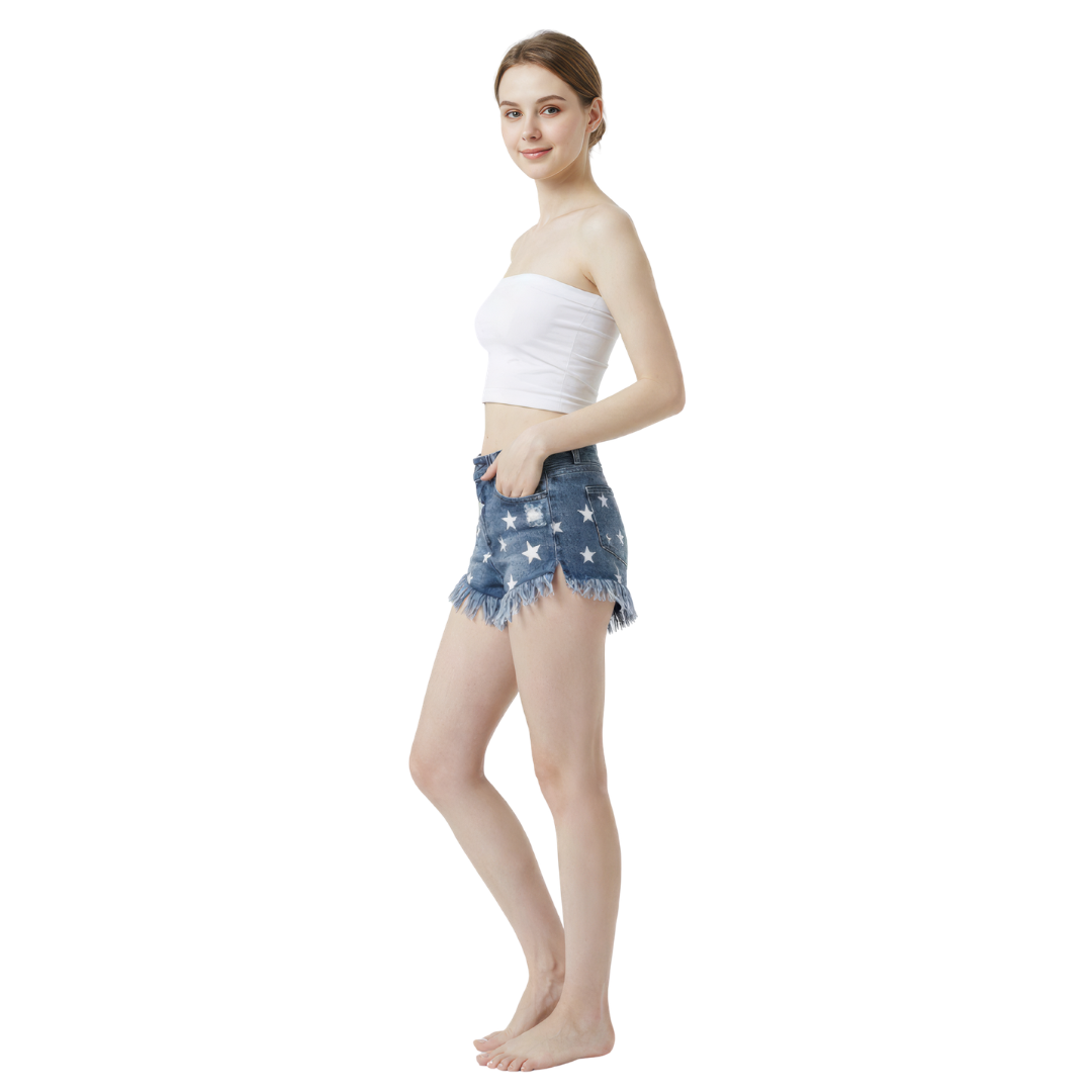 tar Fringe Denim Shorts