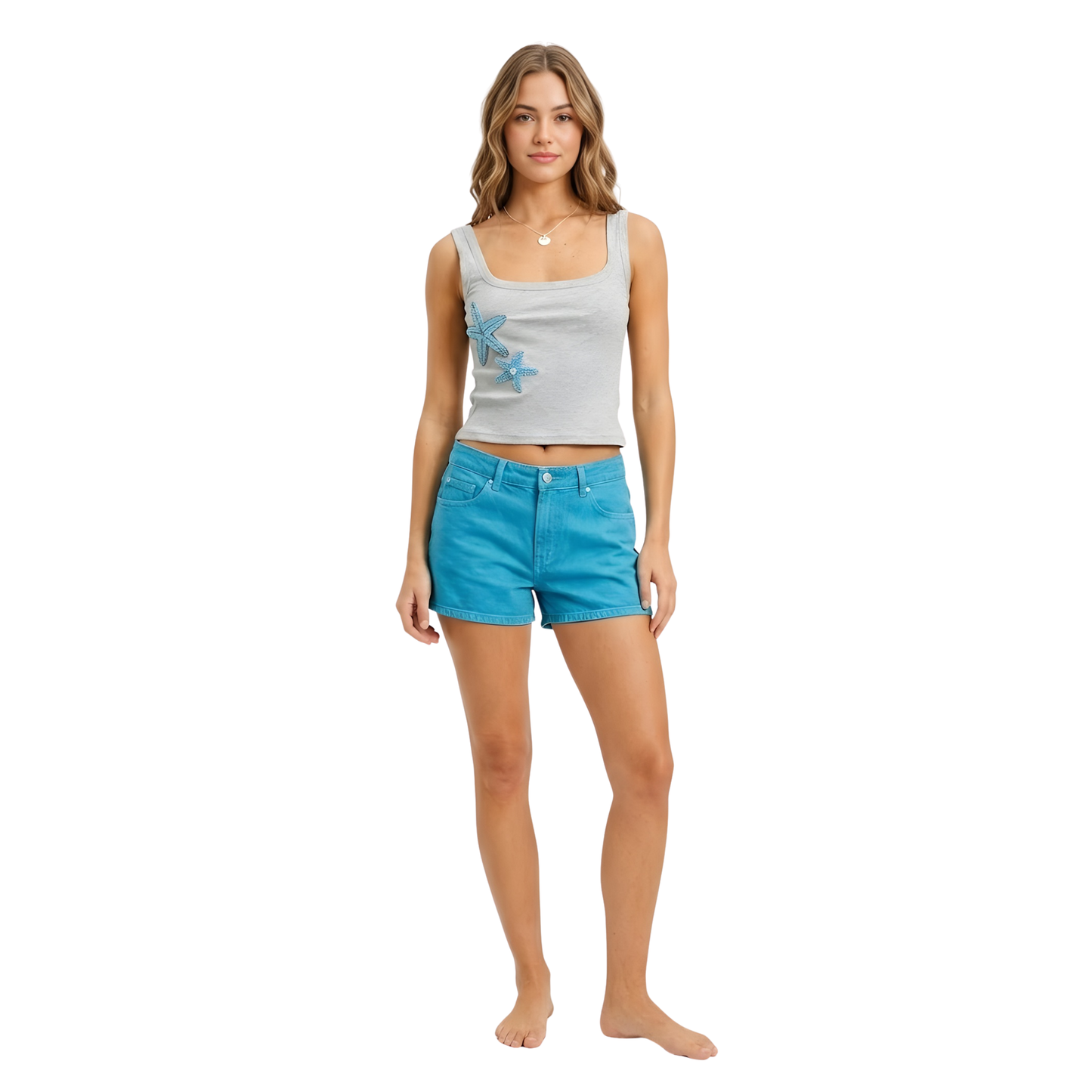 Starfish Beaded Ribbed Tank Top