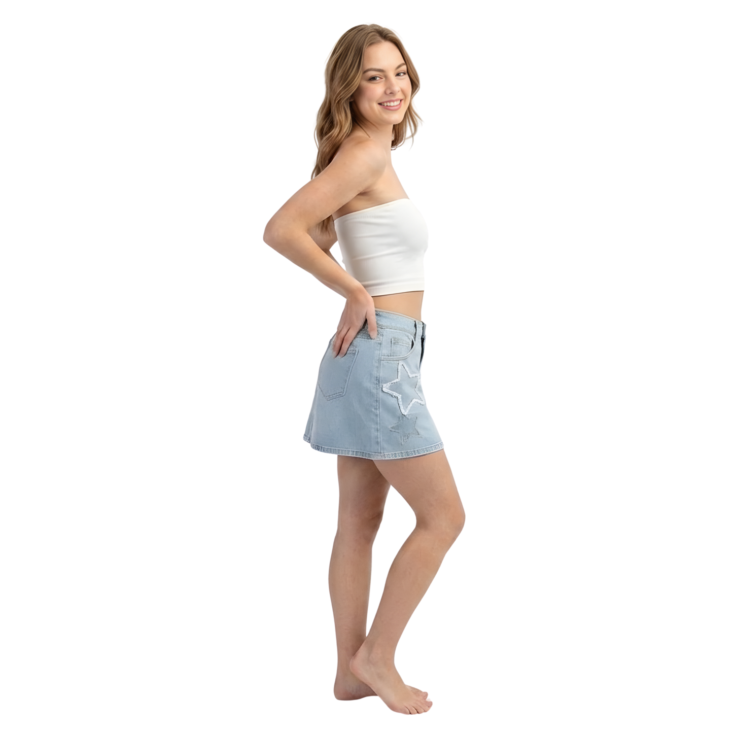 Washed Star Denim Mini Skirt