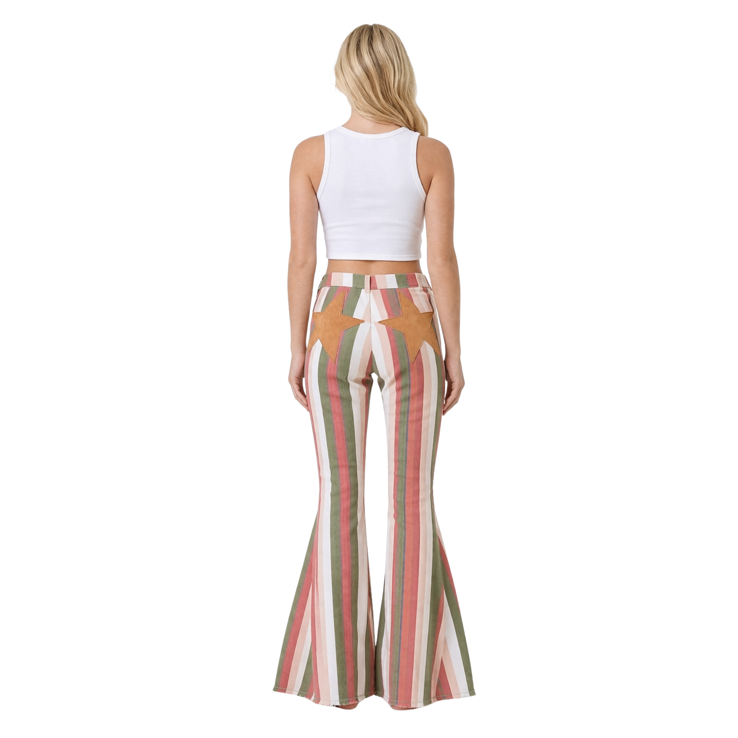Olive Star Stripe Flares