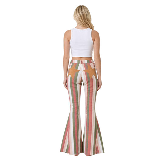 Olive Star Stripe Flares
