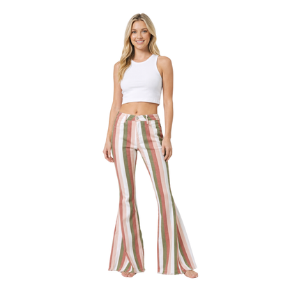 Olive Star Stripe Flares