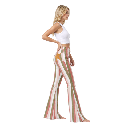 Olive Star Stripe Flares