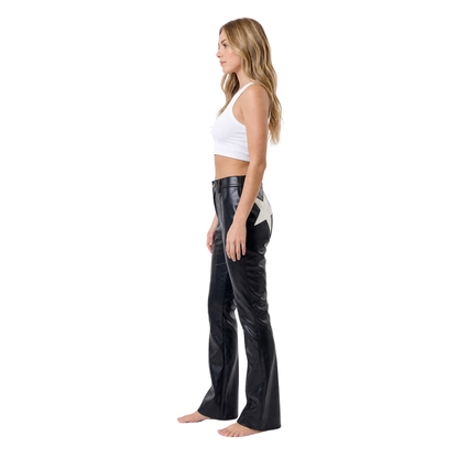 Star Faux Leather Flare Pants