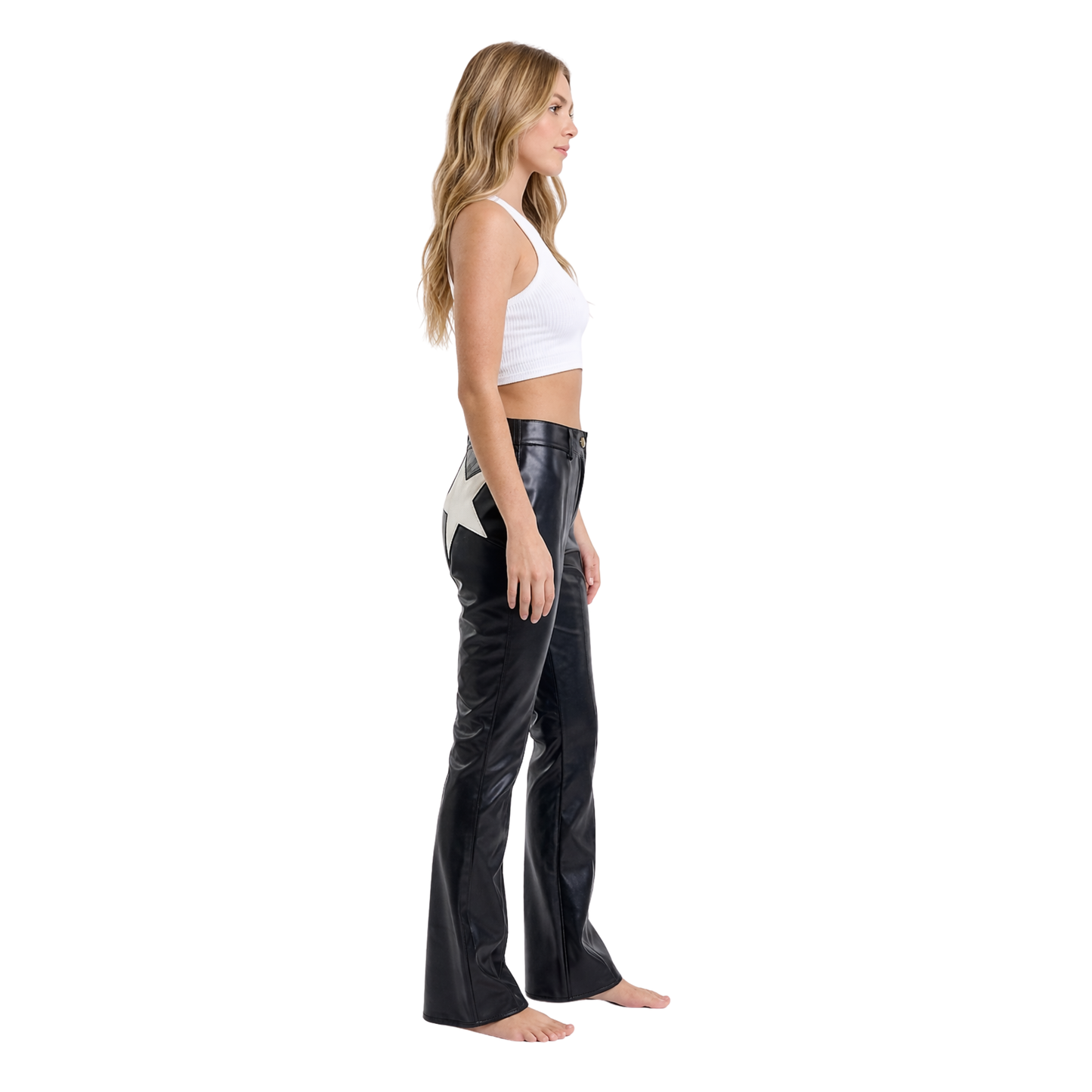 Star Faux Leather Flare Pants