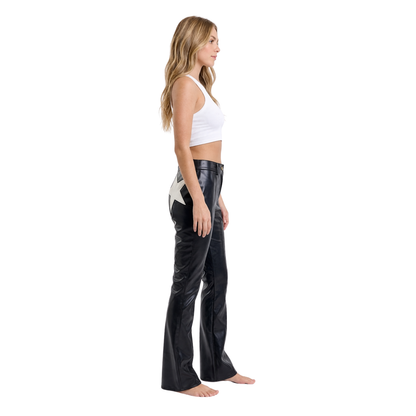 Star Faux Leather Flare Pants