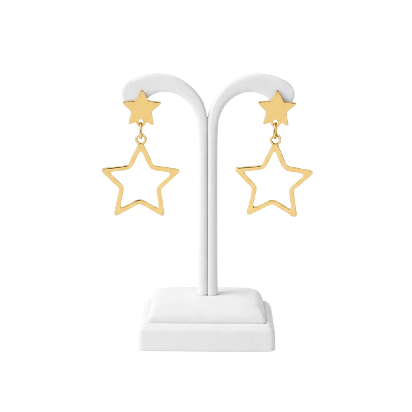 Golden Double Star Drop Earrings