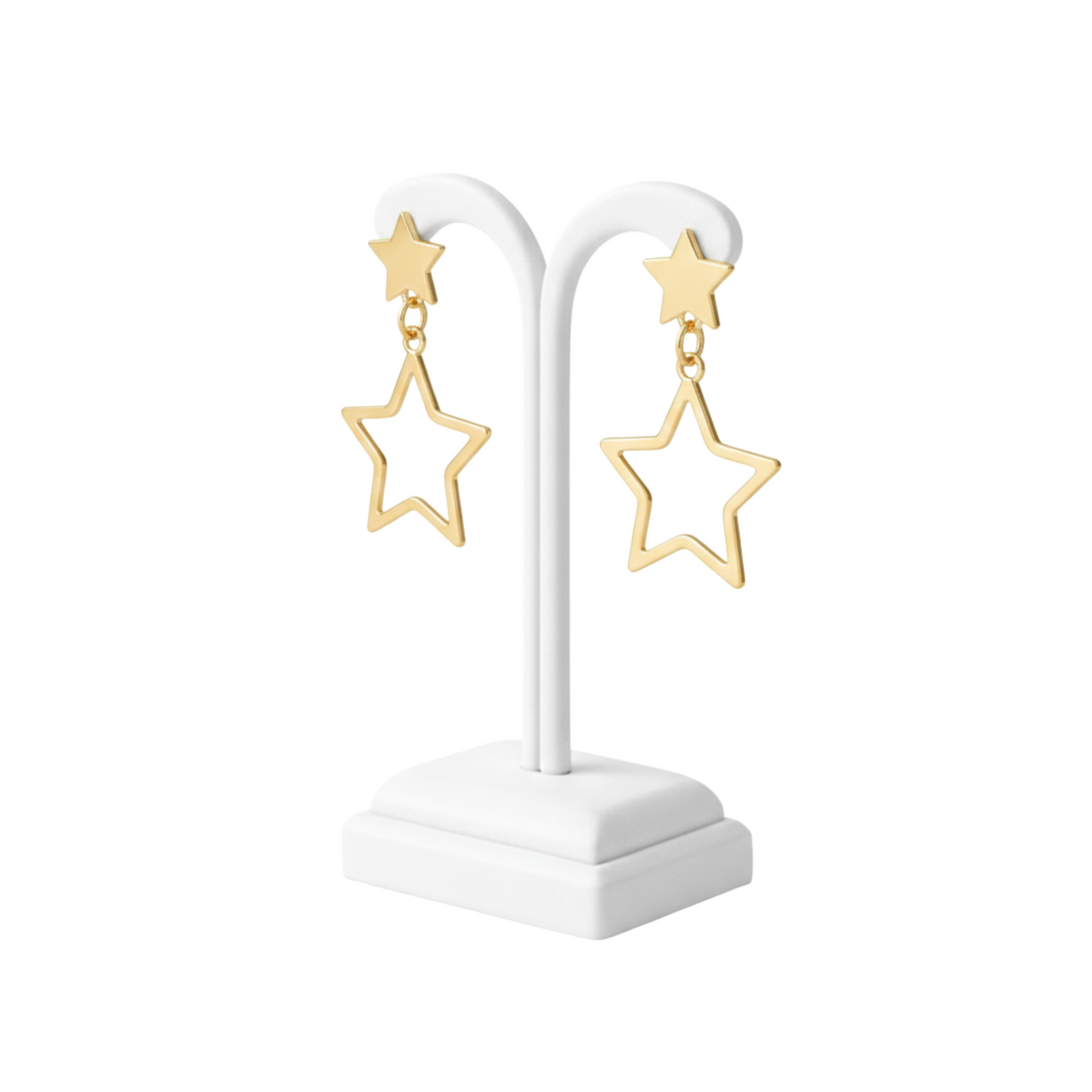 Golden Double Star Drop Earrings