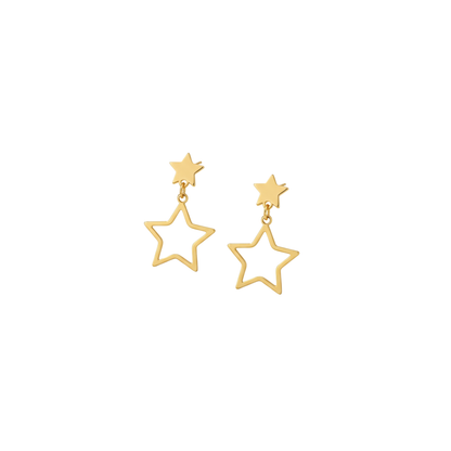 Golden Double Star Drop Earrings