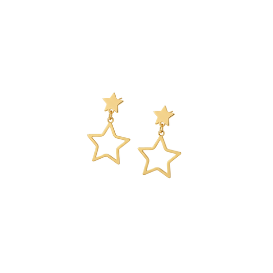 Golden Double Star Drop Earrings