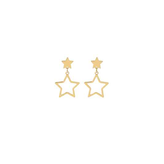 Golden Double Star Drop Earrings